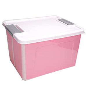 123 quart large plastic storage bins waterproof, utility tote organizing container box with buckle down lid, collapsible clear plastic storage box, for toys clothes and bedding, 1 pack, pink