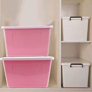 123 Quart Large Plastic Storage Bins Waterproof, Utility Tote Organizing Container Box with Buckle Down Lid, Collapsible Clear Plastic Storage Box, for Toys Clothes and Bedding, 1 pack, Pink