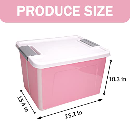 123 Quart Large Plastic Storage Bins Waterproof, Utility Tote Organizing Container Box with Buckle Down Lid, Collapsible Clear Plastic Storage Box, for Toys Clothes and Bedding, 1 pack, Pink