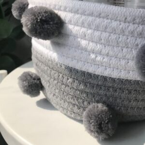 Cotton Woven Storage Basket Cute Pompom, Cotton Rope Handwoven Toy Storage Basket Round Snack Key Sundries Storage basket Student Living Room Bedroom Table Top