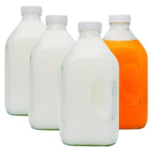 accguan 2 quart glass milk bottles, 67oz glass bottles with lids,reusable glass bottles suitable for milk, juice, beverage, party, weddings, shower supplies and gifts(4 pcs)