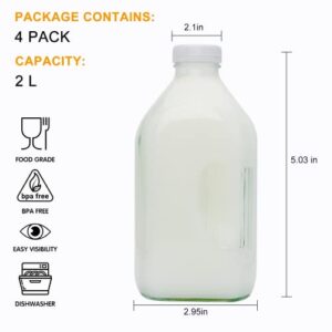 Accguan 2 Quart Glass Milk Bottles, 67oz Glass Bottles with Lids,Reusable Glass Bottles Suitable for Milk, Juice, Beverage, Party, Weddings, Shower Supplies and Gifts(4 pcs)