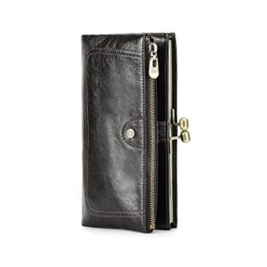 contact’s kiss lock wallet for women leather clutch wallet vintage coin purse rfid wallet bifold brown card phone holder