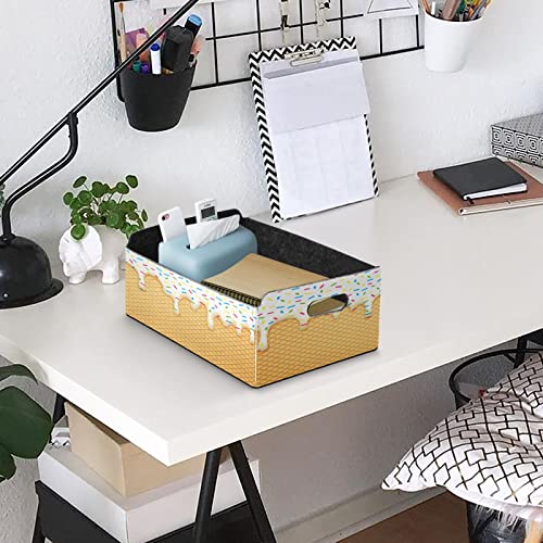 Kigai Ice Cream Cone Felt Collapsible Storage Baskets Rectangle with Handle Storage Bins Baskets Toys Storage Basket for Books Clothes Office Bedroom Tools Organise