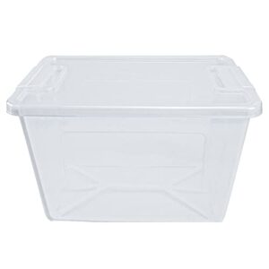 123 quart large plastic storage bins waterproof, utility tote organizing container box with buckle down lid, collapsible clear storage box, for toys clothes and bedding, 1 pack, transparent