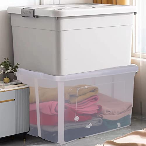 123 Quart Large Plastic Storage Bins Waterproof, Utility Tote Organizing Container Box with Buckle Down Lid, Collapsible Clear Storage Box, for Toys Clothes and Bedding, 1 pack, Transparent