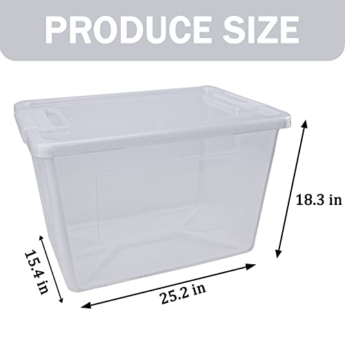 123 Quart Large Plastic Storage Bins Waterproof, Utility Tote Organizing Container Box with Buckle Down Lid, Collapsible Clear Storage Box, for Toys Clothes and Bedding, 1 pack, Transparent