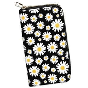 qwalnely daisy wallet for women, leather purse phone money credit card holder daisy gifts