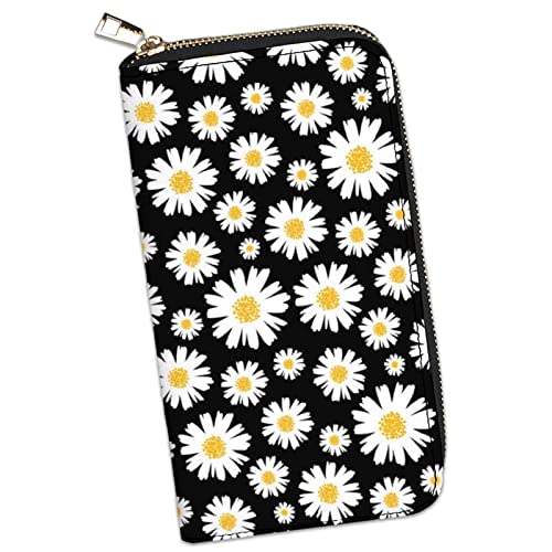 Qwalnely Daisy Wallet for Women, Leather Purse Phone Money Credit Card Holder Daisy Gifts