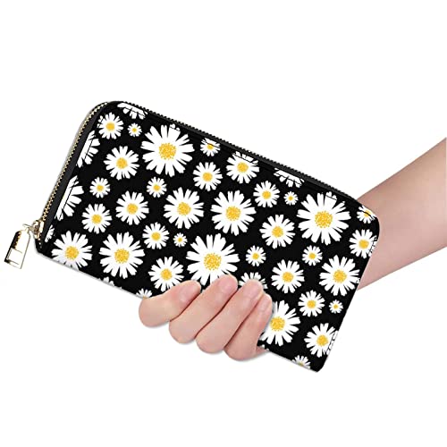 Qwalnely Daisy Wallet for Women, Leather Purse Phone Money Credit Card Holder Daisy Gifts