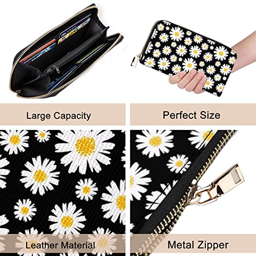 Qwalnely Daisy Wallet for Women, Leather Purse Phone Money Credit Card Holder Daisy Gifts