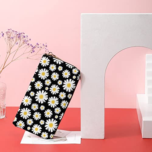 Qwalnely Daisy Wallet for Women, Leather Purse Phone Money Credit Card Holder Daisy Gifts