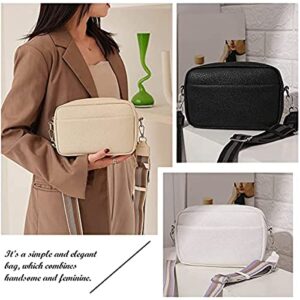 crossbody bags for women Camera Bag Wide Strap Leather Cross Body Bag, Ladies Handbag Small Shoulder bag (Off white)