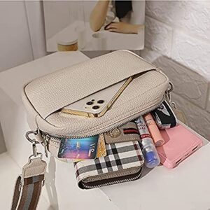 crossbody bags for women Camera Bag Wide Strap Leather Cross Body Bag, Ladies Handbag Small Shoulder bag (Off white)