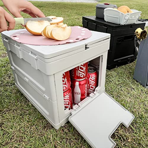 GOVNPJ Camping Storage Box, Foldable Picnic Storage Crate Stackable Plastic Table Storage Box Container, Collapsible Storage Bins with Lids for Camping Car Storage, Yard, Tent(Grey)