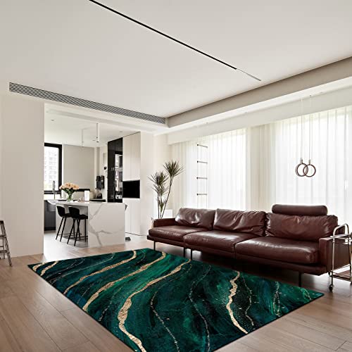 Emerald Green Marble Area Rugs, Modern Art Area Carpet, Bathroom Rugs Non-Slip Soft Feeling Easy to Clean Suitable for Living Room Study Bedroom,3×5ft/90*150cm