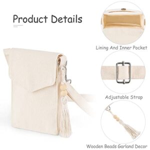 Mkono Small Crossbody Cell Phone Purse for Women Boho Canvas Phone Bag with Tassel Lightweight Cute Travel Purse Tiny Shoulder Handbag for Shopping Sport Camping Work