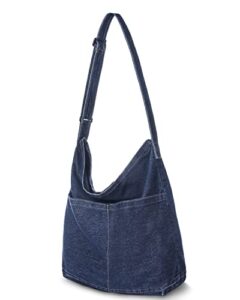 denim shoulder bag for women hobo tote bag, canvas messenger bag large crossbody handbag, jean bag for travel work school