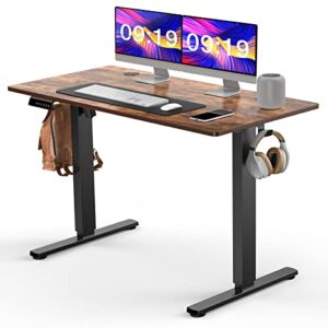 smug standing desk 55 x 24 in electric height adjustable home office computer table with memory controller/headphone hook, rustic brown, 55″ x 24″