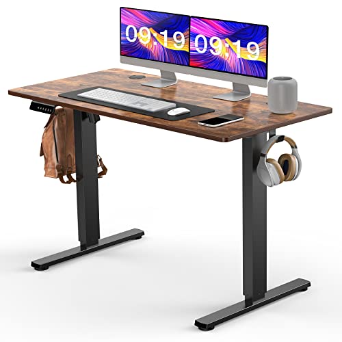 SMUG Standing Desk 55 x 24 in Electric Height Adjustable Home Office Computer Table with Memory Controller/Headphone Hook, Rustic Brown, 55" x 24"