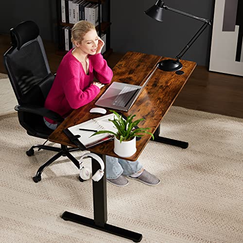 SMUG Standing Desk 55 x 24 in Electric Height Adjustable Home Office Computer Table with Memory Controller/Headphone Hook, Rustic Brown, 55" x 24"