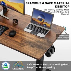 SMUG Standing Desk 55 x 24 in Electric Height Adjustable Home Office Computer Table with Memory Controller/Headphone Hook, Rustic Brown, 55" x 24"