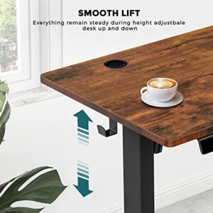 SMUG Standing Desk 55 x 24 in Electric Height Adjustable Home Office Computer Table with Memory Controller/Headphone Hook, Rustic Brown, 55" x 24"