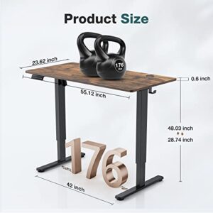 SMUG Standing Desk 55 x 24 in Electric Height Adjustable Home Office Computer Table with Memory Controller/Headphone Hook, Rustic Brown, 55" x 24"