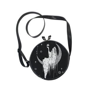 goth canvas round crossbody bag, sacral night crossbody purse bag, zippered tote handbag cute shoulder bag
