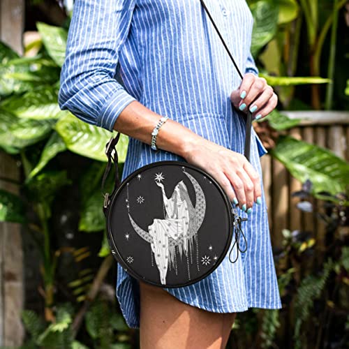 Goth Canvas Round Crossbody Bag, Sacral Night Crossbody Purse Bag, Zippered Tote Handbag Cute Shoulder Bag