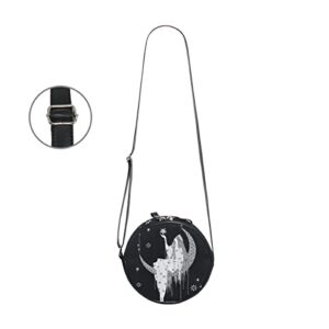 Goth Canvas Round Crossbody Bag, Sacral Night Crossbody Purse Bag, Zippered Tote Handbag Cute Shoulder Bag