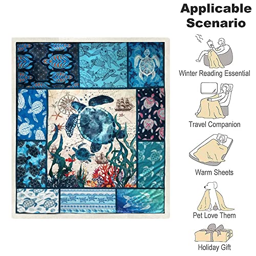 Zzkslife Sea Turtle Blanket Sherpa Fleece Blanket Cute Turtle Decor Animal Blanket for Bed Couch, Blue Sea Turtle Gifts for Women(Turtle,Throw,50"×60")