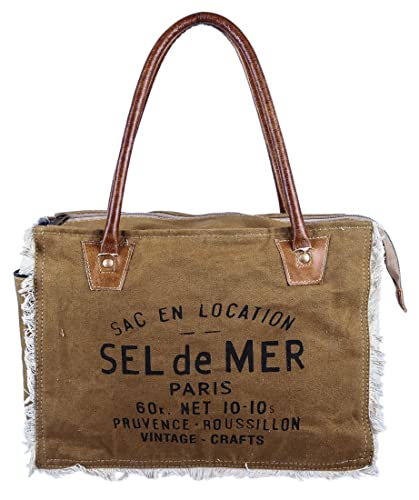 VINTAGE CRAFTS Bags Sel De Mer Upcycled Canvas Hand Bag Upcycled Canvas & Cowhide Tote Bag Radiant Leather Bag