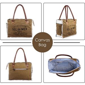 VINTAGE CRAFTS Bags Sel De Mer Upcycled Canvas Hand Bag Upcycled Canvas & Cowhide Tote Bag Radiant Leather Bag