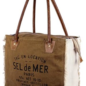 VINTAGE CRAFTS Bags Sel De Mer Upcycled Canvas Hand Bag Upcycled Canvas & Cowhide Tote Bag Radiant Leather Bag