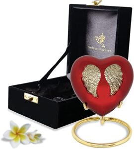 red heart keepsake urn – mini heart cremation urn with stand & box – small angel heart urn for human ashes – honor your loved one with red urn heart shaped – perfect for adults & infants