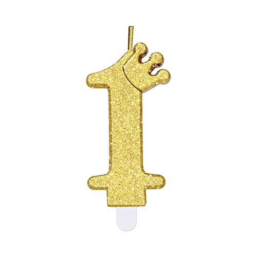 3.35inch Birthday Number Candle, 0-9 3D Candle Cake Topper with Crown Numeral Cake Candles Glitter Number Candles for Birthday Cake Anniversary Parties(Gold; 1)