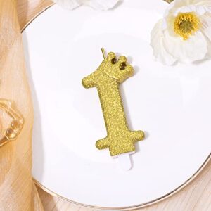 3.35inch Birthday Number Candle, 0-9 3D Candle Cake Topper with Crown Numeral Cake Candles Glitter Number Candles for Birthday Cake Anniversary Parties(Gold; 1)