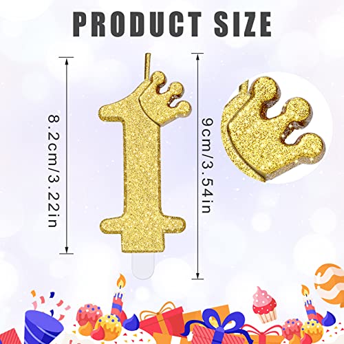 3.35inch Birthday Number Candle, 0-9 3D Candle Cake Topper with Crown Numeral Cake Candles Glitter Number Candles for Birthday Cake Anniversary Parties(Gold; 1)