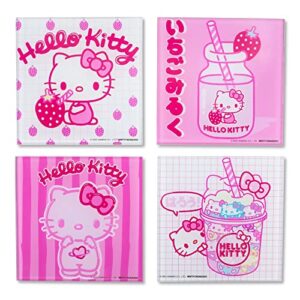 sanrio hello kitty strawberry milk glass coasters for drinks, set of 4 | tabletop protection for home kitchen, dining room table