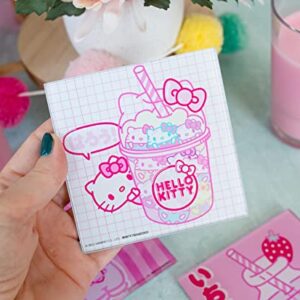 Sanrio Hello Kitty Strawberry Milk Glass Coasters for Drinks, Set of 4 | Tabletop Protection For Home Kitchen, Dining Room Table