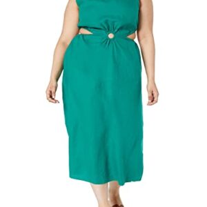 The Drop Women's Sade Linen Cut Out Midi, Ultramarine Green, S