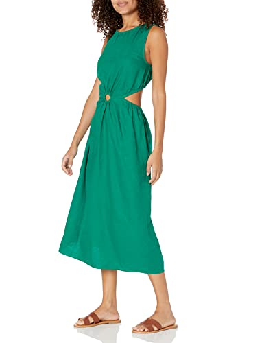 The Drop Women's Sade Linen Cut Out Midi, Ultramarine Green, S