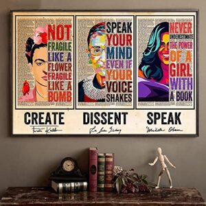 schian feminist wall art poster home decor – ruth bader ginsburg, rbg, michelle obama, frida – creat, dissent, speak – powerful women, women speak, womens rights – unframed(18×12 inches)