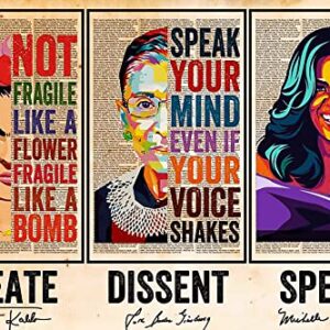 Schian Feminist Wall Art Poster Home Decor - Ruth Bader Ginsburg, RBG, Michelle Obama, Frida - Creat, Dissent, Speak - Powerful Women, Women Speak, Womens Rights - Unframed(18x12 inches)