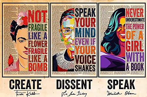 Schian Feminist Wall Art Poster Home Decor - Ruth Bader Ginsburg, RBG, Michelle Obama, Frida - Creat, Dissent, Speak - Powerful Women, Women Speak, Womens Rights - Unframed(18x12 inches)