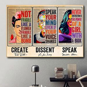 Schian Feminist Wall Art Poster Home Decor - Ruth Bader Ginsburg, RBG, Michelle Obama, Frida - Creat, Dissent, Speak - Powerful Women, Women Speak, Womens Rights - Unframed(18x12 inches)