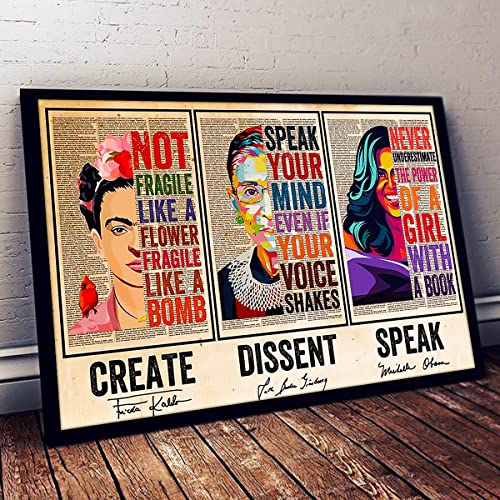 Schian Feminist Wall Art Poster Home Decor - Ruth Bader Ginsburg, RBG, Michelle Obama, Frida - Creat, Dissent, Speak - Powerful Women, Women Speak, Womens Rights - Unframed(18x12 inches)