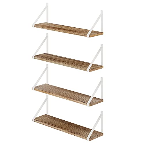 Wallniture Bora 24"x6" Rustic Floating Shelves, Wall Bookshelf Living Room Decor, Wall Shelves for Bedroom Decor, Bathroom Shelf Unit, Wall Mounted Floating Shelf for Kitchen Burnt Set of 4