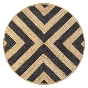 jonathan y rnf111a-6r piper two-tone chevron round jute indoor area-rug, cottage, modern, vintage easy-washing,bedroom,kitchen,living room,non shedding, black/natural, 6′ round